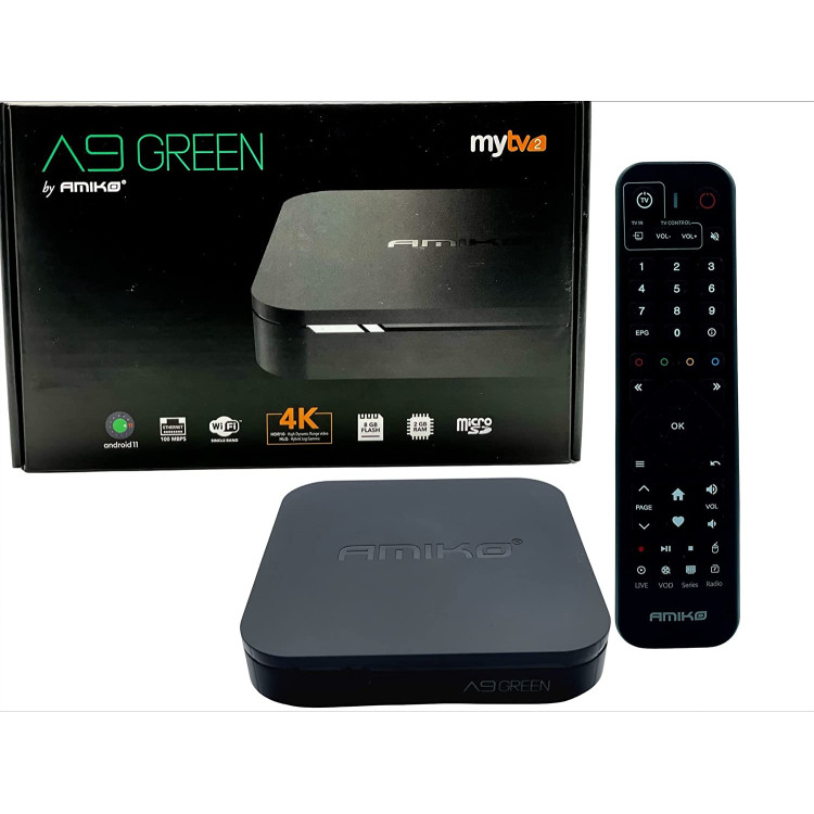 Amiko A9 GREEN (2GB/8GB) 4k" Android 11 - MyTV2 - IPTV